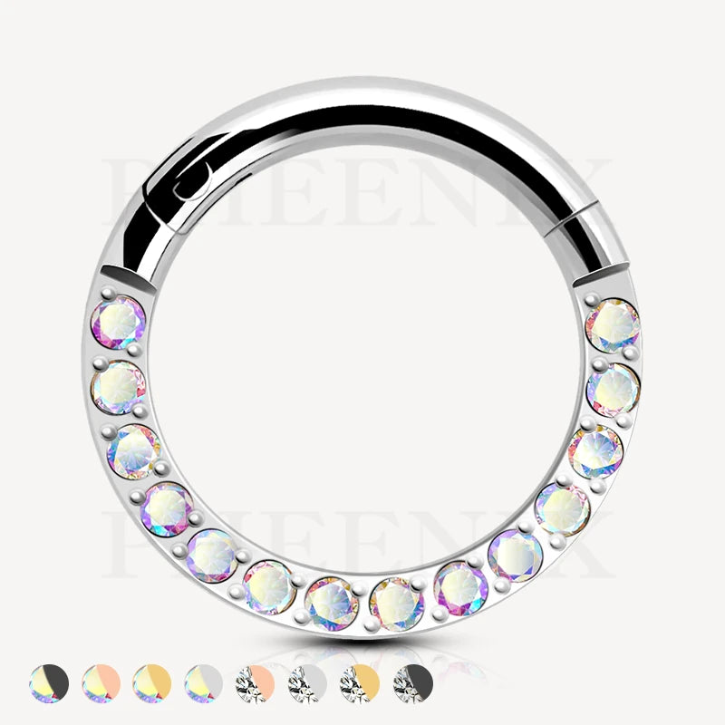 Titanium Pave Aurora Borealis Crystal Silver Clicker for ear piercings & nose piercings