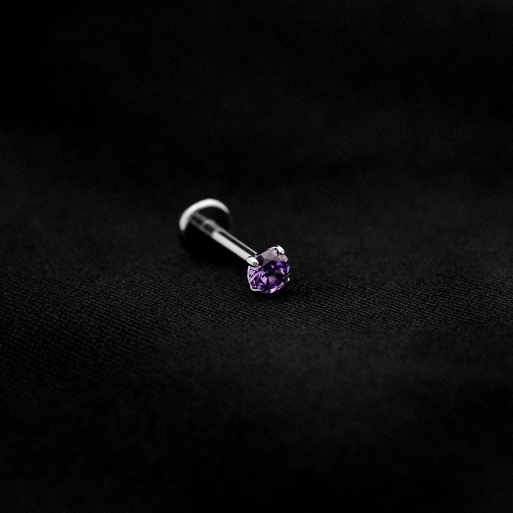 ASTM F136 Implant Grade Titanium Claw Purple CZ Flatback Labret Stud ...