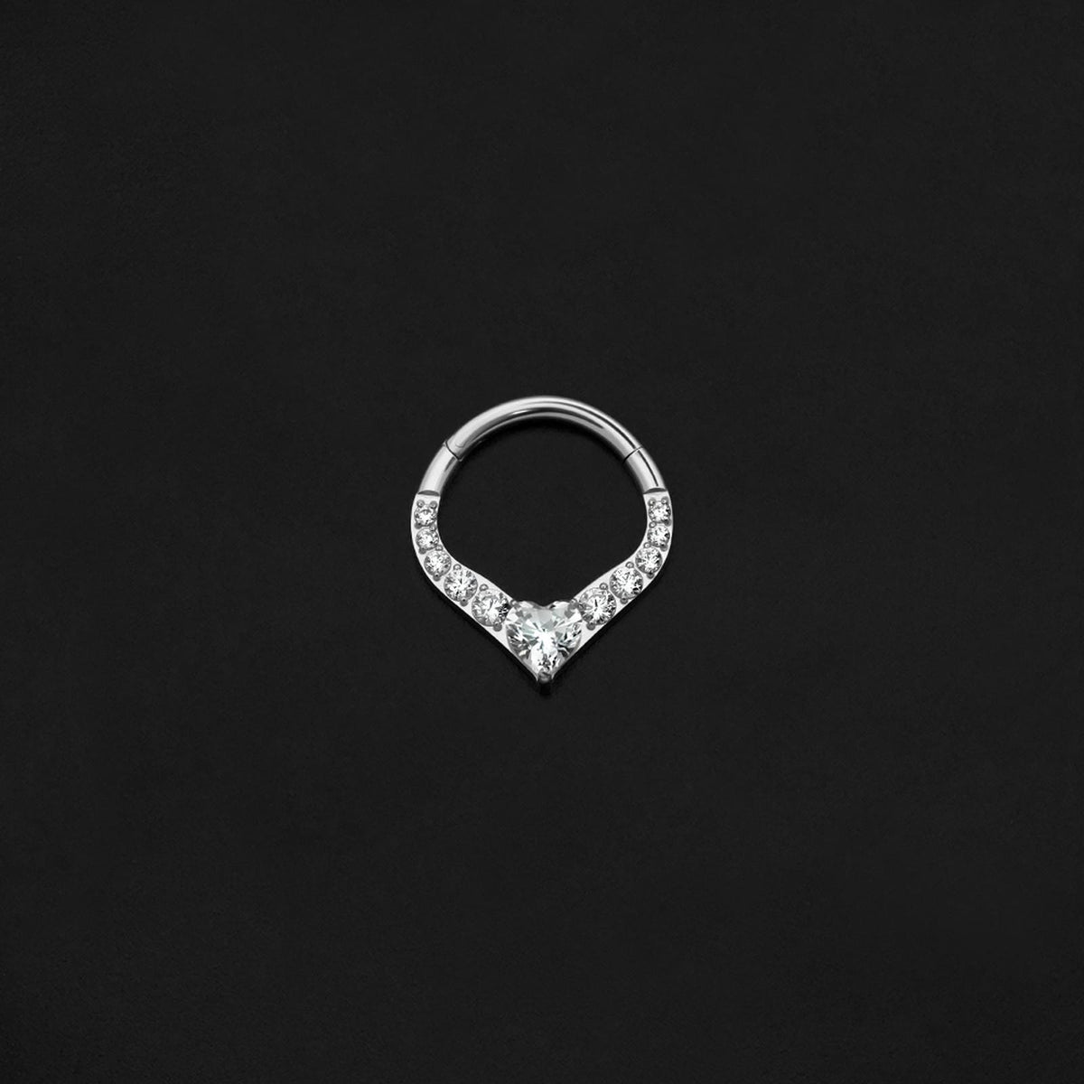 ASTM F136 Implant Grade Titanium Heart Shevron Paved CZ Hinged Ring Cl ...