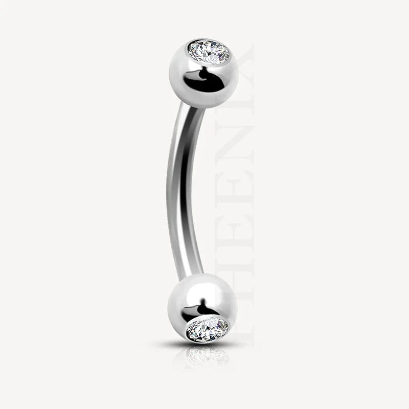 Titanium Silver Curved Barbell with Crystal for Tragus, Rook, Oral, Helix, Eyebrow and Surface