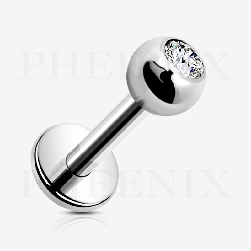 G23/ASTM F136 Titanium Silver Jewel Ball Labret Stud for Tragus, Nose, Lip, Helix, Ear Lobe and Conch Piercings