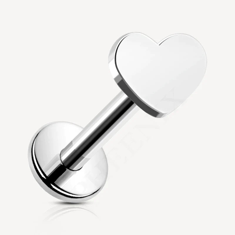 Titanium Silver Labret with Cute Heart Top for Ear Piercing  and Nose Piercing like Tragus, Helix, Ear Lobe and Conch