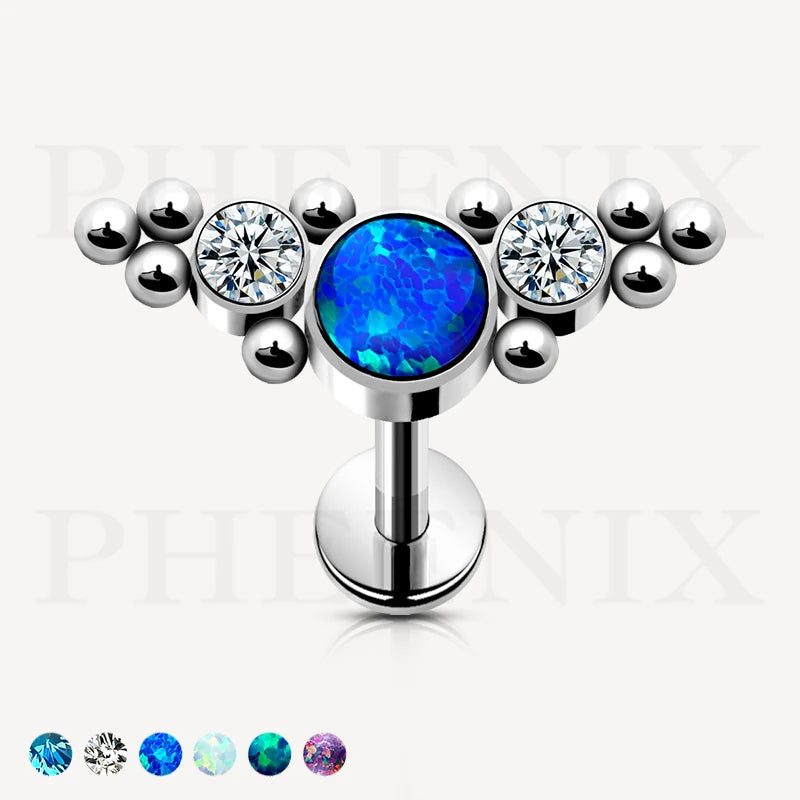 Titanium Blue Opal CZ With Ball Clusters for Ear Piercing and Nose Piercing Like Tragus, Helix, Ear Lobe & Conch
