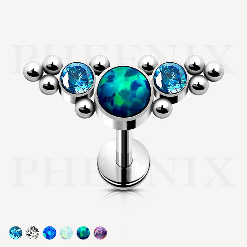Titanium Green Opal CZ With Ball Clusters for Ear Piercing and Nose Piercing Like Tragus, Helix, Ear Lobe & Conch