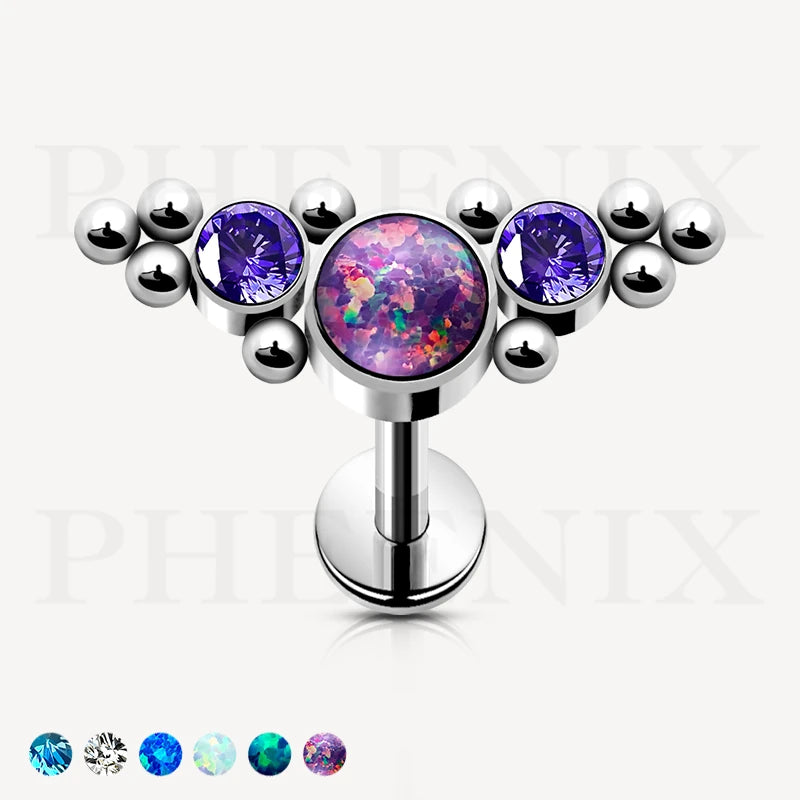 Titanium Purple Opal CZ With Ball Clusters for Ear Piercing and Nose Piercing Like Tragus, Helix, Ear Lobe & Conch