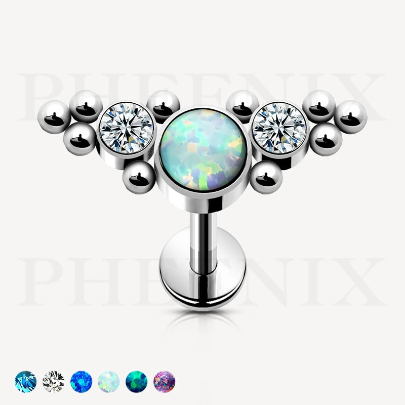Titanium White Opal CZ With Ball Clusters for Ear Piercing and Nose Piercing Like Tragus, Helix, Ear Lobe & Conch