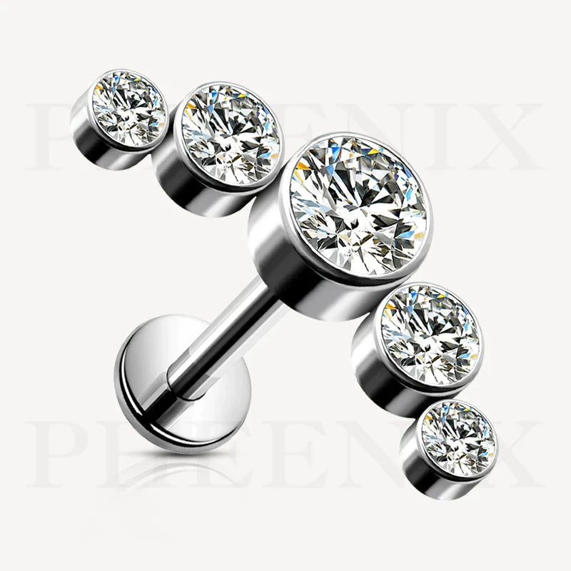 Titanium Silver Labret with 5 CZ Curve for ear piercing like Helix, Tragus, and Lip Piercing