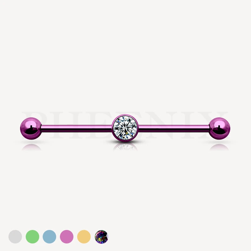 G23/ASTM F136 Titanium Pink Barbell with Balls and a Crystal Center for Industrial Piercing
