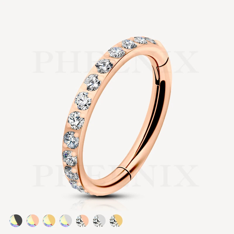 Titanium Outward Facing Pave CZ Rose Gold Hinged Ring for Ear Piercing like Daith, Tragus, Helix and Ear Lobe, and many more