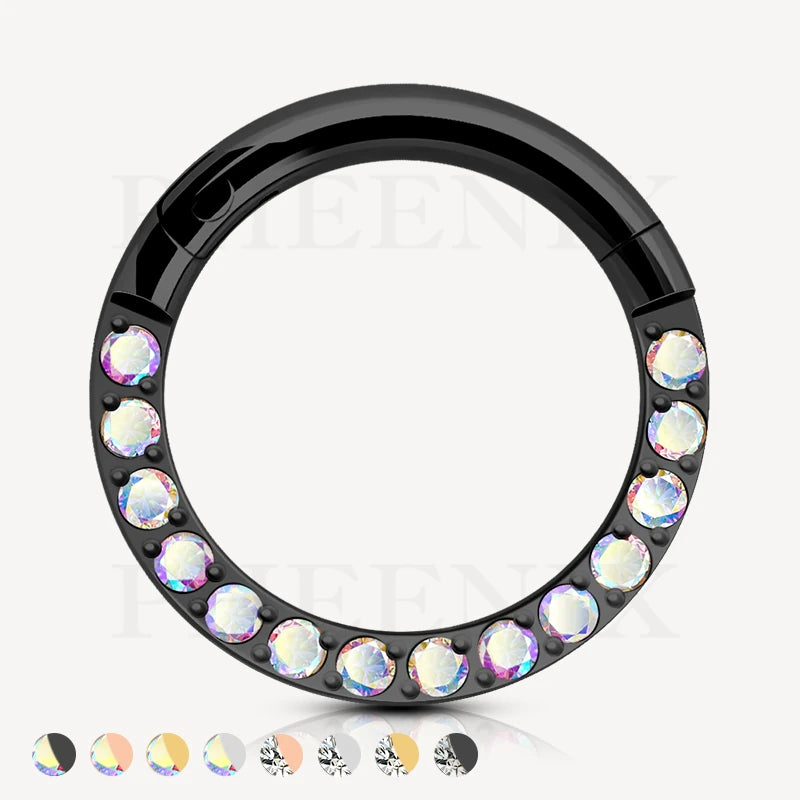 Titanium Pave Aurora Borealis Crystal Black Clicker for ear piercings & nose piercings