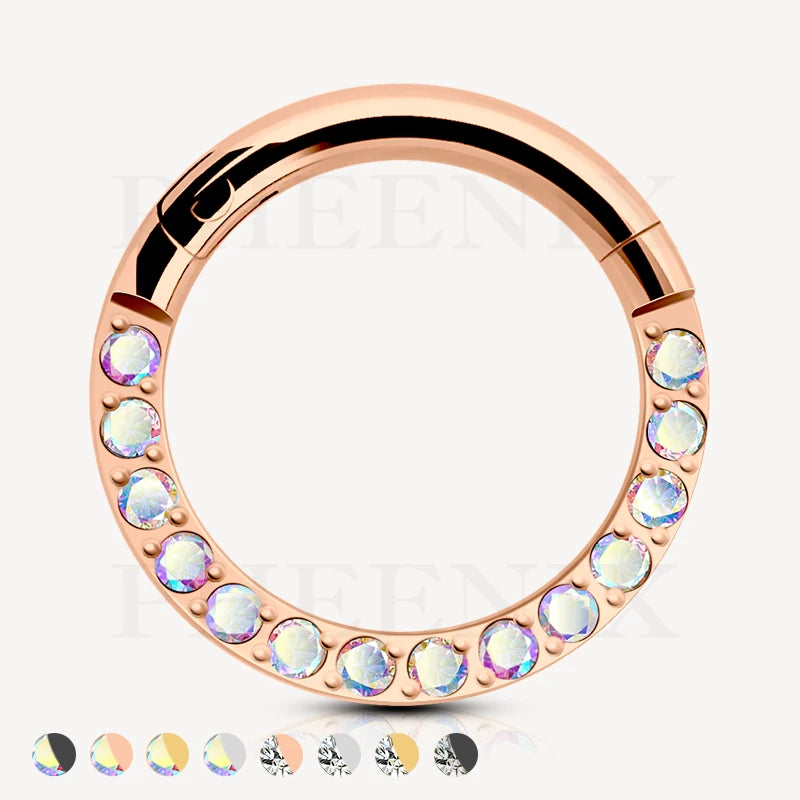 Titanium Pave Aurora Borealis Crystal Rose Gold Clicker for ear piercings & nose piercings