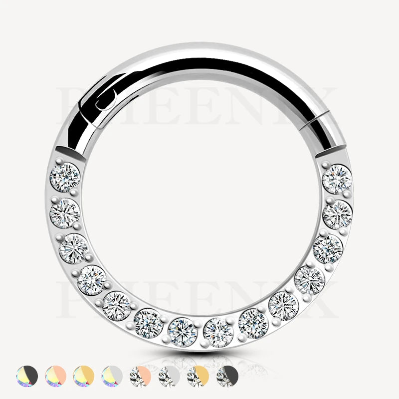 Titanium Pave Crystal Silver Clicker for ear piercings & nose piercings