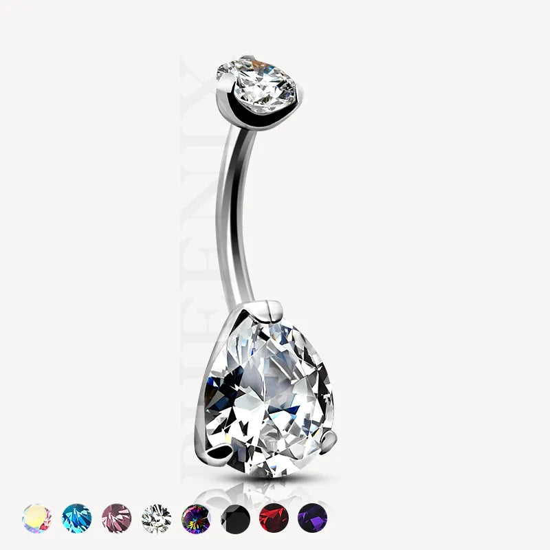 Titanium Prong Pear CZ Belly Button Ring for Navel Piercing