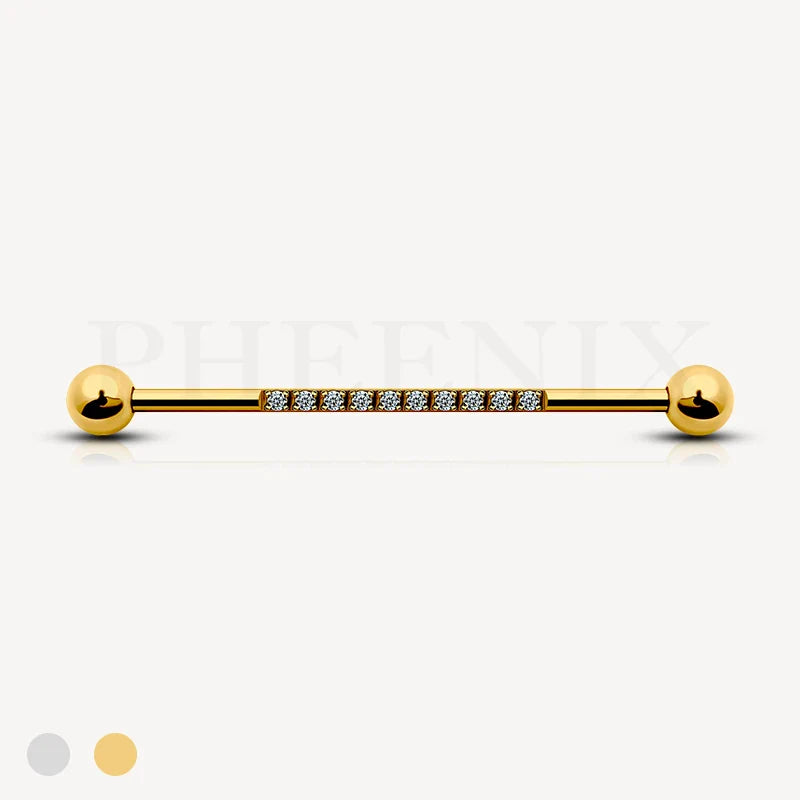 G23/ASTM F136 Titanium Gold Barbell with Pave Crystal CZ for Industrial Piercing