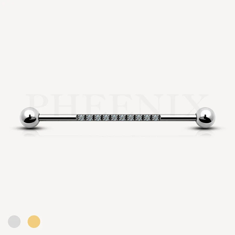 G23/ASTM F136 Titanium Silver Barbell with Pave Crystal CZ for Industrial Piercing