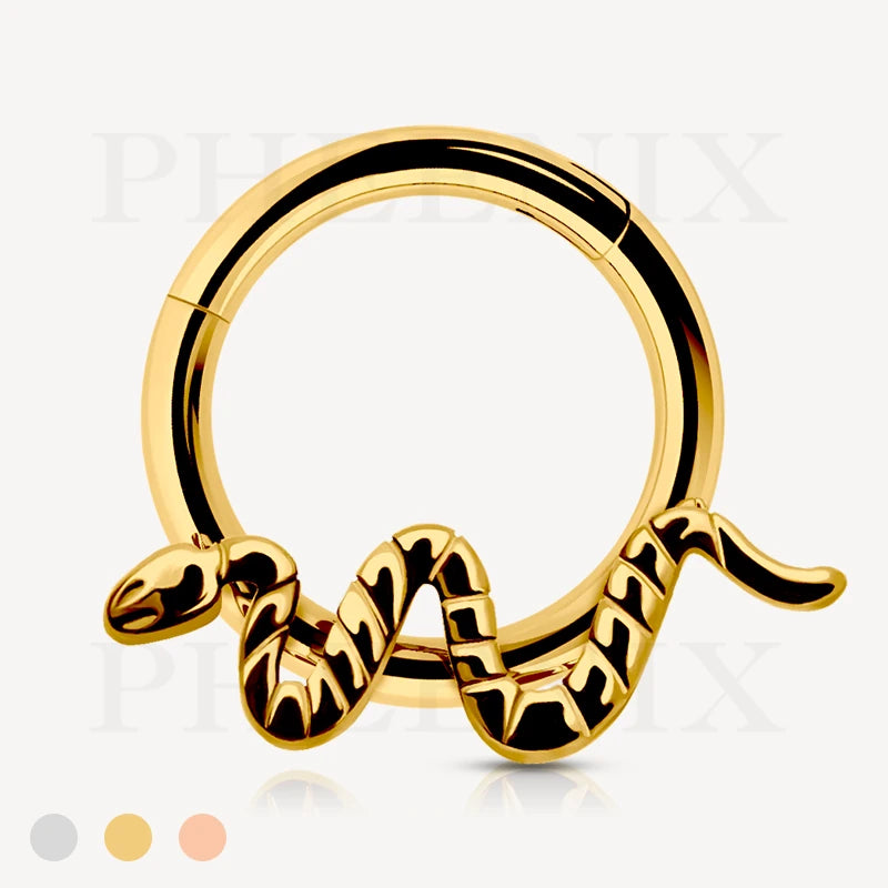 Titanium Gold Snake Hinged Ring for Ear Piercings like Tragus, Helix, Daith and Ear Lobe, also for Septum and Oral