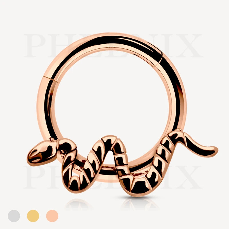Titanium Rose Gold Snake Hinged Ring for Ear Piercings like Tragus, Helix, Daith and Ear Lobe, also for Septum and Oral