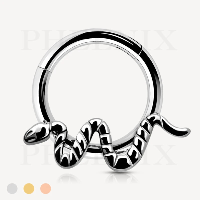 Titanium Silver Snake Hinged Ring for Ear Piercings like Tragus, Helix, Daith and Ear Lobe, also for Septum and Oral