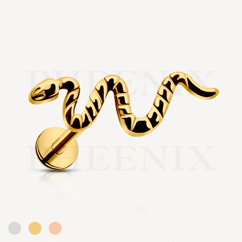 Titanium Gold Snake Labret for Ear Piercing like Tragus, Helix, Ear Lobe and Conch, also for nose and lip piercings