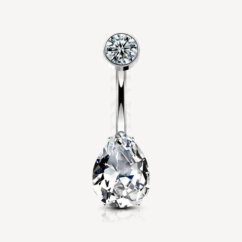Titanium Pear CZ Belly Button Banana With Bezel CZ Top for Belly Button Piercing